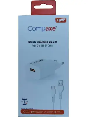 COMPAXE CTA-150 UT 18W 5V 3A/ 9V 2A/ 12V 1.5A QC + USB TO TYPE C 3 A KABLOLU SET BEYAZ - 2