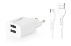 COMPAXE CTA-521DUMB24 10W 5V 2.1A ÇİFT USB + USB TO MICRO 2.4A KABLOLU SET BEYAZ - 1