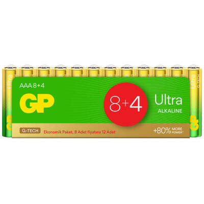 GP G-TECH Ultra Alkalin İnce LR03 - AAA Boy 1.5V Pil 12'li Shrink - 1