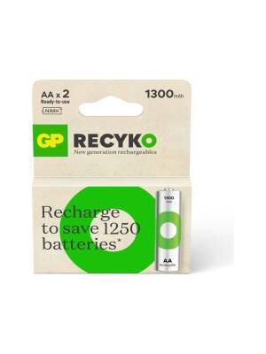 Gp Recyko 1300 AA Kalem Ni-Mh Şarjlı Pil 1.2v 2'li Kart - 1