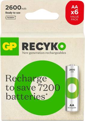 GP ReCyko 2600mAh 1.2 V Ni-MH 6'lı AA Kalem Şarjlı Pil - 1