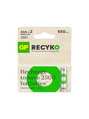 GP Recyko 650 mAh Ni-Mh AAA Size İnce Kalem Pil 2'li Blister - 1