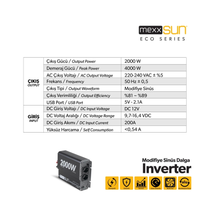 Mexxsun Modifiye Sinüs İnverter 12V 2000W - 4