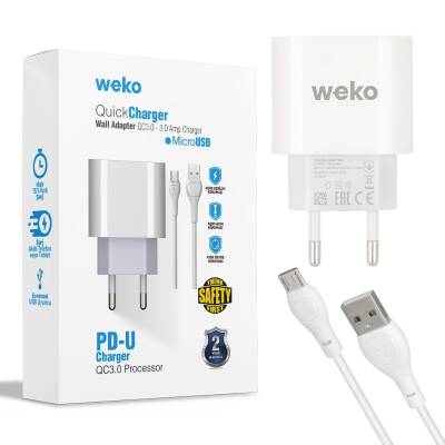 WEKO WK-21441 PDU QC 3.0 AMPER ŞARJ BAŞLIK ADAPTÖRÜ + MICRO USB KABLO (NO:1) - 1