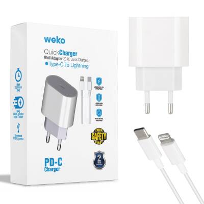 WEKO WK-21443 PD-C 20 WATT TYPE-C ŞARJ BAŞLIK ADAPTÖRÜ + TYPE-C TO LIGHTNING KABLO (NO:9) - 1