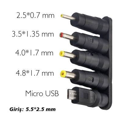 WEKO YERLİ ÜRETİM ÇOKLU YEDEK ADAPTÖR UÇ ÇEVİRİCİ (2.5x0.7MM- 4.8x1.7MM- 3.0X1.1MM-4.0X1.7MM- MICRO USB) 0.77 - 2